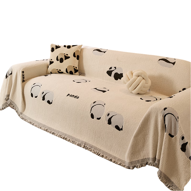 艾薇沙發(fā)蓋巾冬毛絨沙發(fā)巾全蓋防滑沙發(fā)套罩蓋墊遮蓋布180*260熊貓
