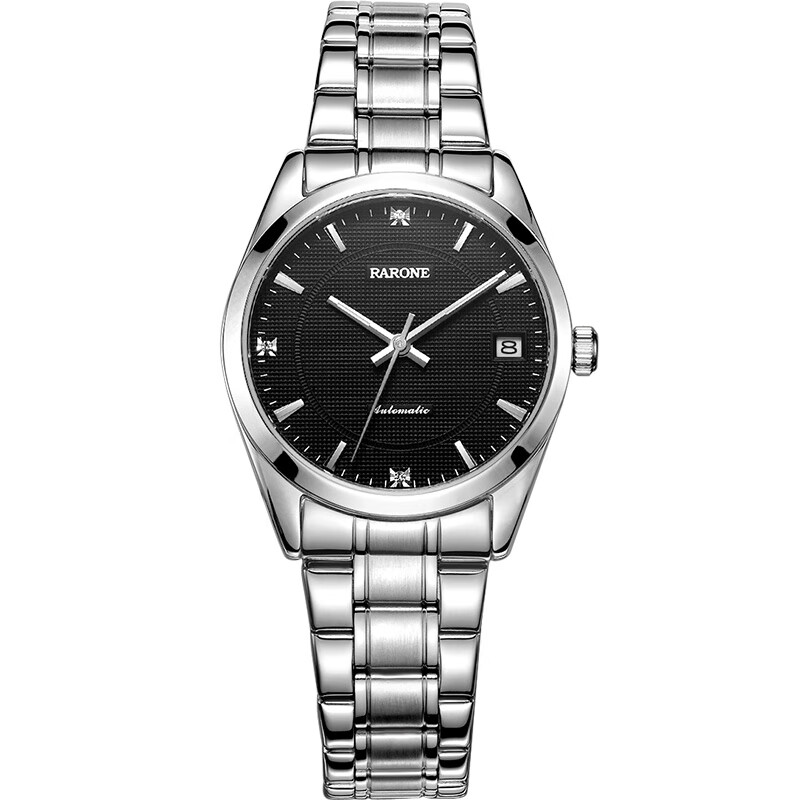雷諾（RARONE）手表女士自動(dòng)機(jī)械機(jī)芯腕表輕奢商務(wù)防水熱款小禮物 黑面銀釘