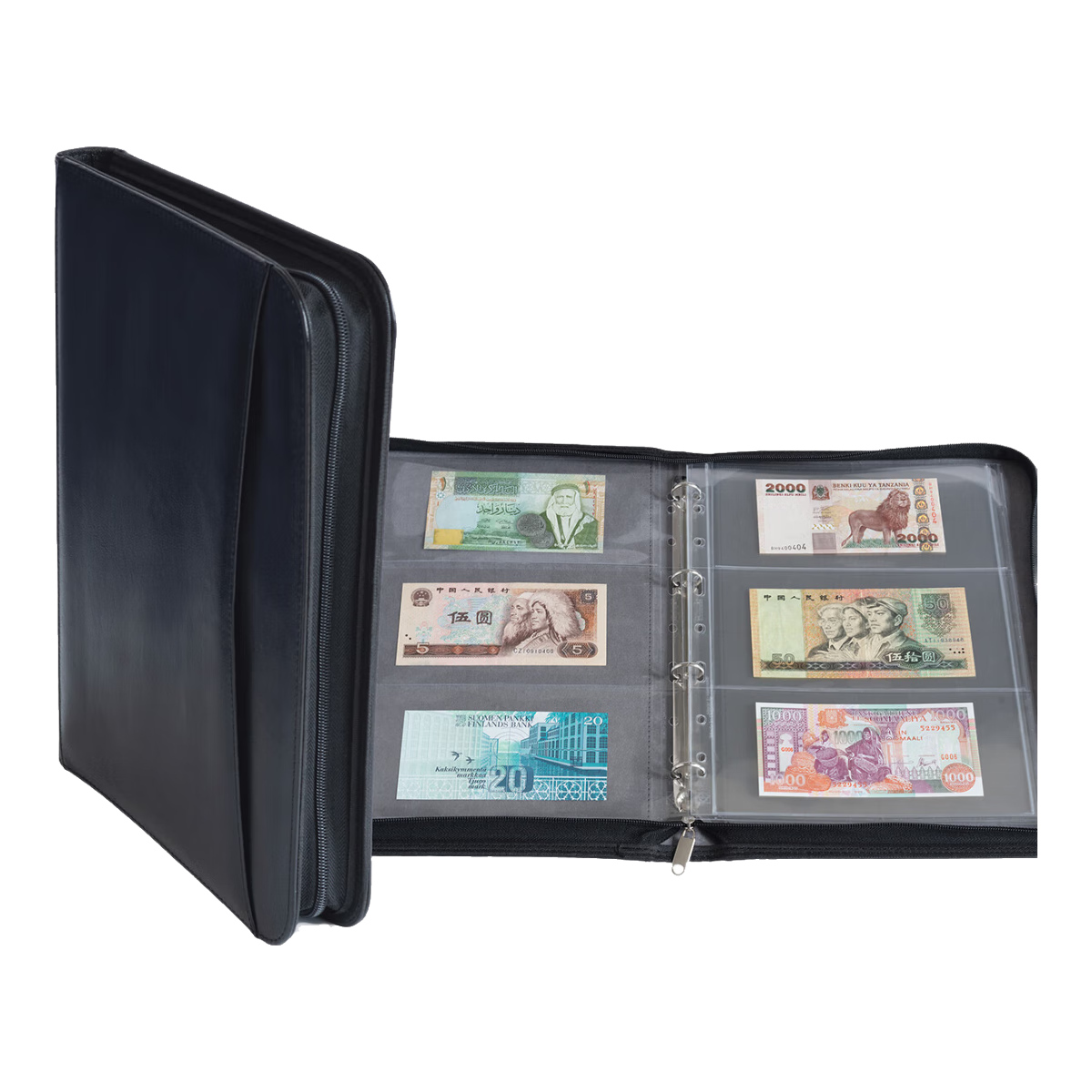 Lighthouse燈塔燈塔大/小號手袋式便攜拉鏈活頁(yè)皮冊錢(qián)幣收藏集郵紙幣 大號黑色(僅空冊可放G系列活頁(yè))