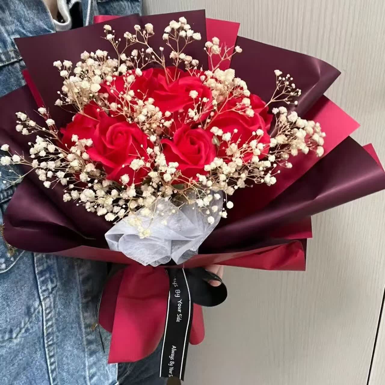 玫瑰花满天星干花花束永生花香皂花送女友生日520妈妈母亲节礼物 9朵红色玫瑰 送女朋友推荐
