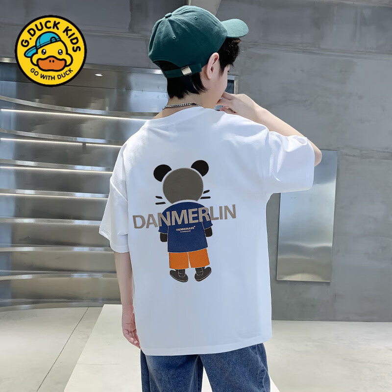 G.DUCKKIDS儿童装男童短袖t恤夏装2025年新款中大童纯棉夏款男孩夏季上衣潮 方向标蓝色 120 cm