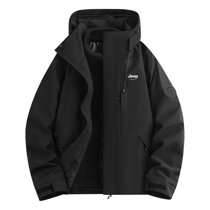 JEEP SPIRIT吉普 黄色冲锋衣女2025新款三合一春秋户外小个子情侣登山防风外 男女同款-浅汐绿【三合一/可拆卸 S (80-100斤)