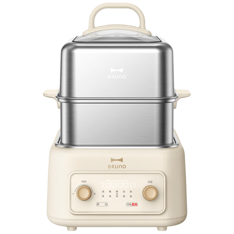 BRUNO不锈钢电蒸锅炖蒸煮一体隔水炖多功能锅 分体式电煮锅预约保温多层大容量蒸箱上蒸下煮 BXM701
