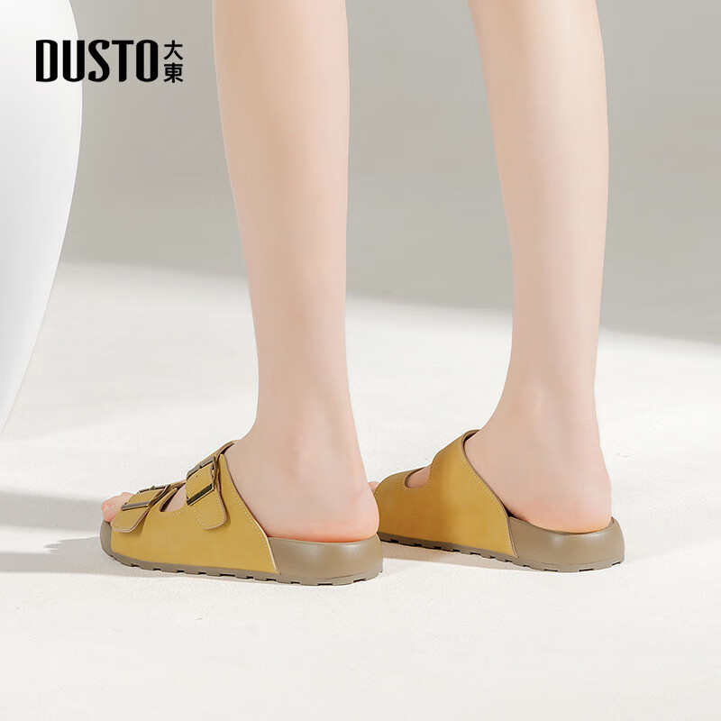 大东沙滩拖鞋女鞋2025年夏季新款简约平底套脚勃肯鞋1283 黄色 37