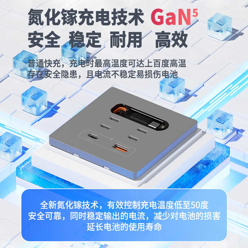 国际电工 （DIBOLANG）86型带伸缩数据线USB五孔插座20W快充插座开关面板手机充电Type-c 苹果线+四孔+USB+Type-C【白色】