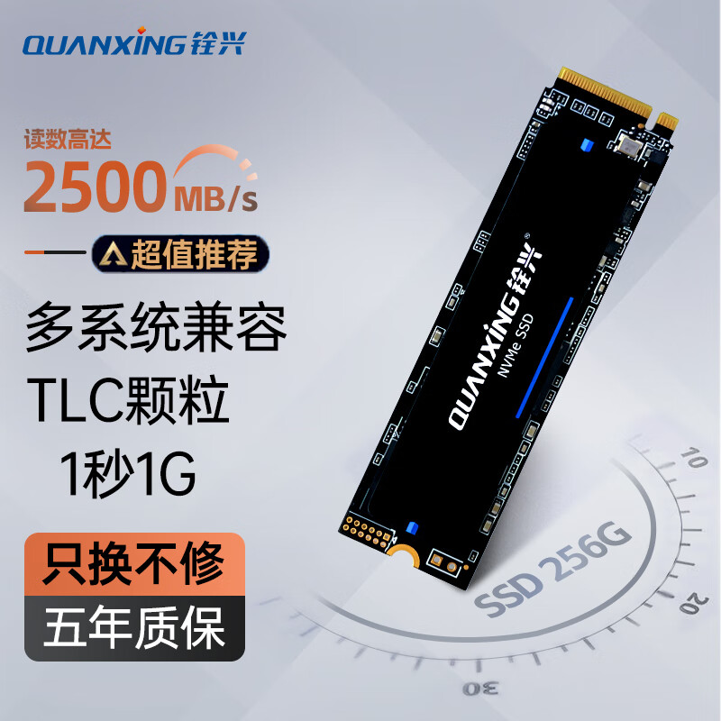 铨兴（QUANXING）256GB SSD固态硬盘 AI PC存储配件 TLC颗粒 M.2接口 2280（NVME协议）PCIe3.0 读速2500MB/s N200