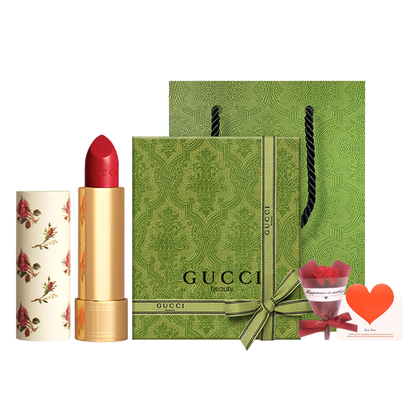 古驰（GUCCI）口红绒雾哑光505唇釉208化妆品套装唇釉情人节礼物送女生女友礼盒 【热卖】丝润碎花25#苹果红