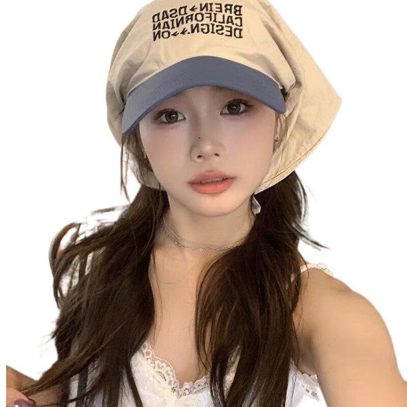 【创意】轻盈透气柔软春夏小众街拍防晒头巾帽拼色棒球帽户外露营 米蓝色 (1个装) 刺绣头巾