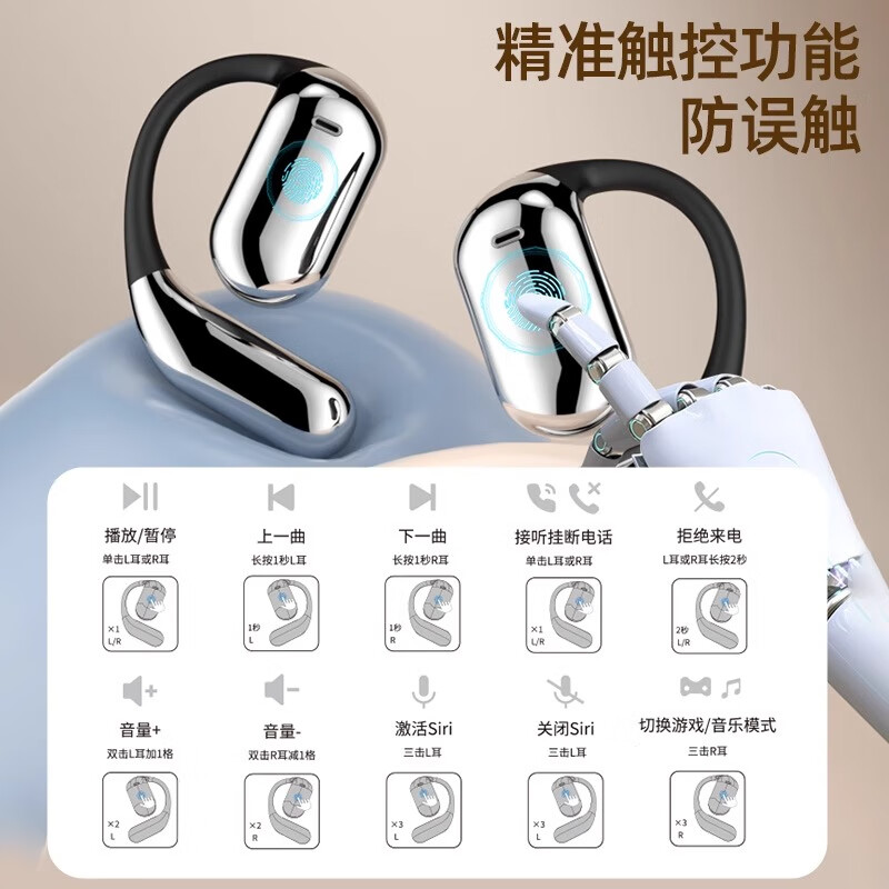 炽垚【柏林之声 | 触屏顶配】Ai同声传译翻译蓝牙耳机挂耳式超长续航降噪148语种互译翻译机出国礼物 银白色【定向传音 | 云感佩戴】 翻译版 【同声传译 | 148语种互译】