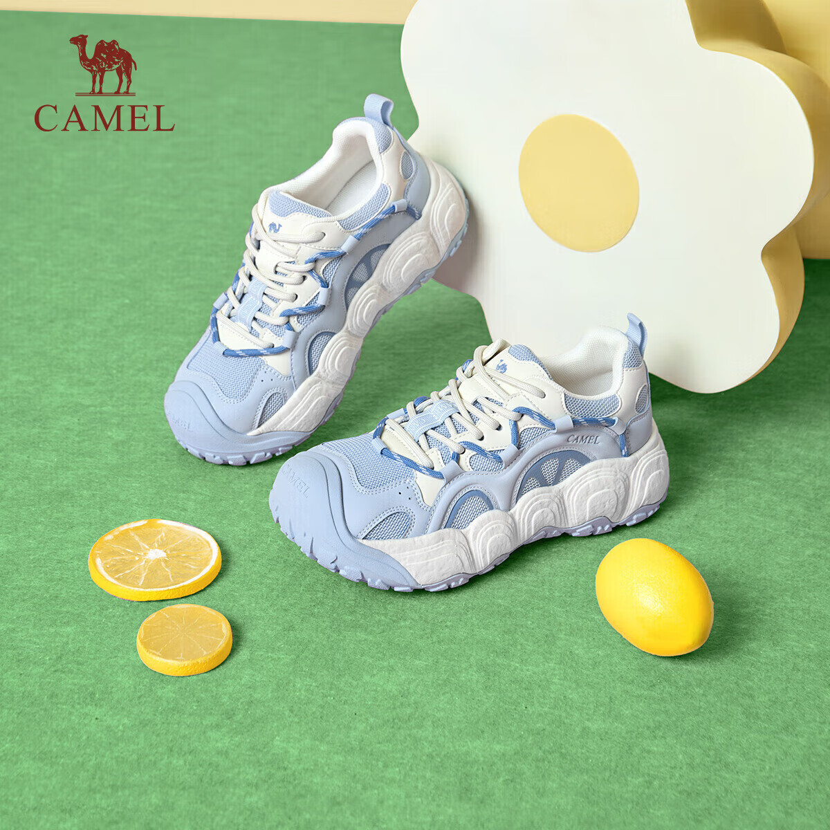 骆驼（CAMEL）柠萌丑萌鞋女运动跑步老爹厚底休闲鞋 L25A202062 米/蓝  39