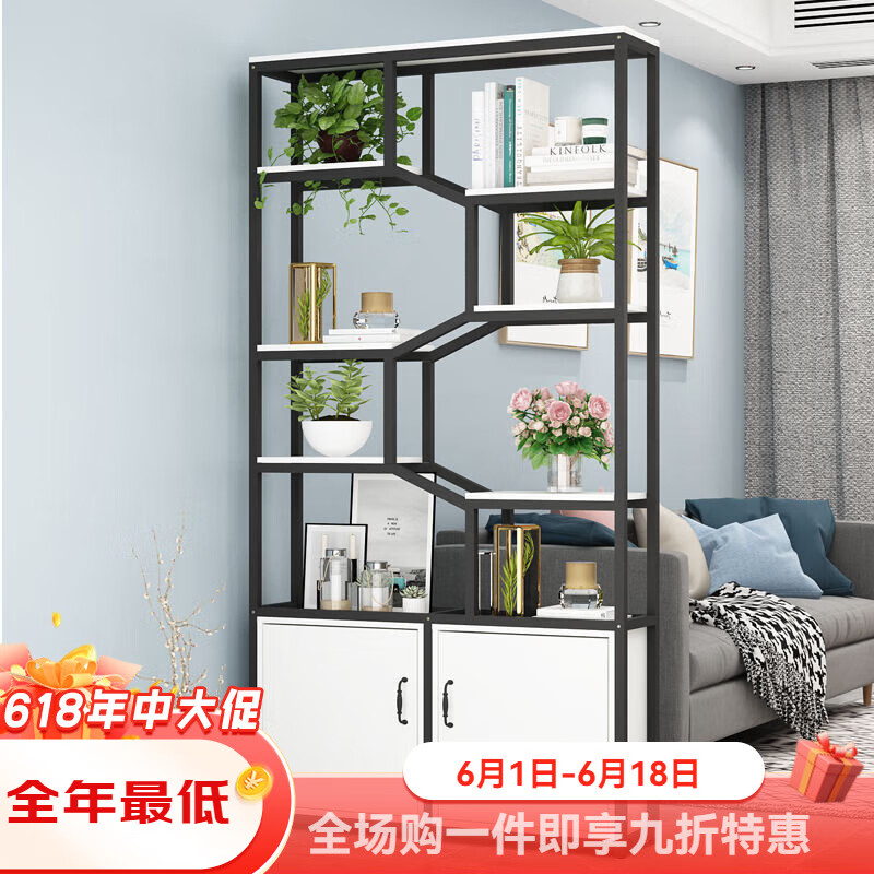 普美森鐵藝屏風(fēng)辦公室隔斷柜置物架工業(yè)風(fēng)客廳儲物柜展示柜進門玄關(guān)書架 黑架子+暖白板材 100長×30深×100高