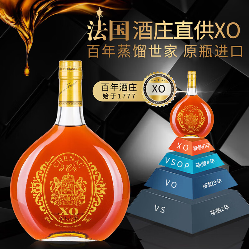 金邑伯爵珍藏 法国酒庄 XO白兰地 700ml 40度 法国原瓶原装进口 正品洋酒 金邑伯爵白兰地XO 700mL 1瓶 配礼盒