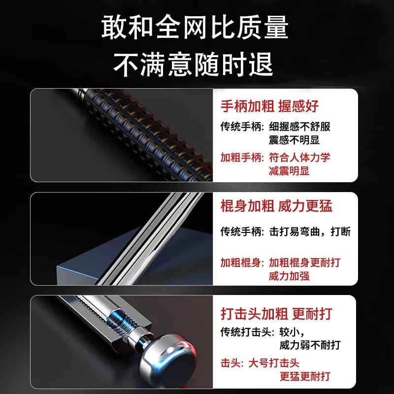 防身武器合法随身实心甩棍伸缩棒武器防熊打狗棒自卫神器车载户外 悍马款黑色-26寸66CM伸缩-磨具钢 防身装备-棍身加粗.坚韧耐用