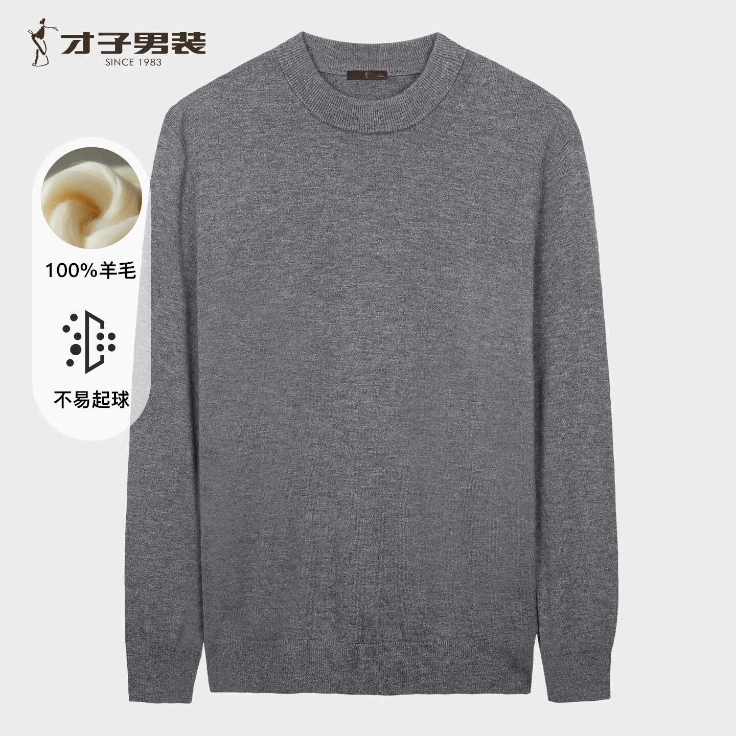 才子（TRIES）商务男士半高领羊毛衫秋冬保暖弹力毛衣男纯色通勤百搭针织衫 灰色 XL 50 (175/92A)