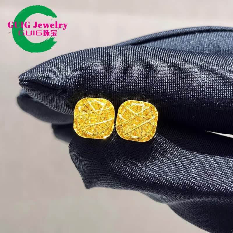 GUIG金包银耳饰金黄小方糖耳钉金999耳环送女友生日礼物 方糖耳钉【直针 0.25克】+证书礼