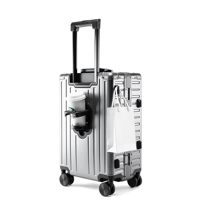 Walker Shop行李箱全铝镁合金旅行箱前开盖商务登机箱男女铝框万向轮拉杆箱子 黑色 20英寸