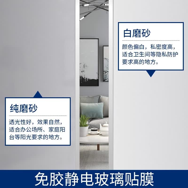 千棵树全遮光玻璃贴纸窗户不透光黑白色防窥防晒隔热膜遮阳磨砂防走光膜 【静电无胶】纯磨砂-透光不透明 宽40厘米*长1米-多件连续不断开