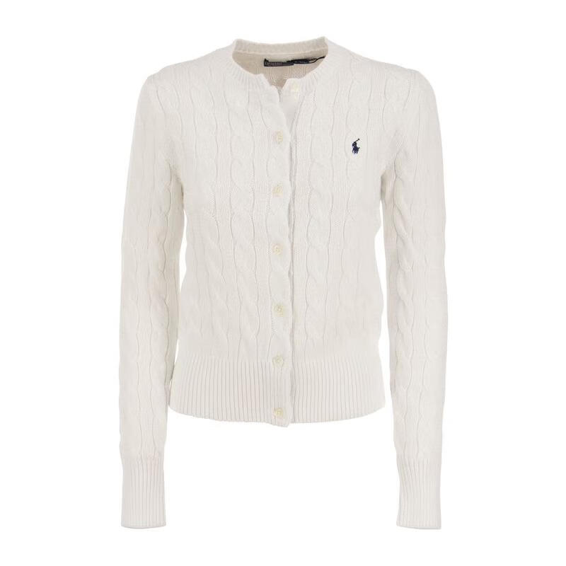 Polo Ralph Lauren女士棉质绞花开衫毛衣保暖舒适宽松百搭针织衫 白色 均码 |L