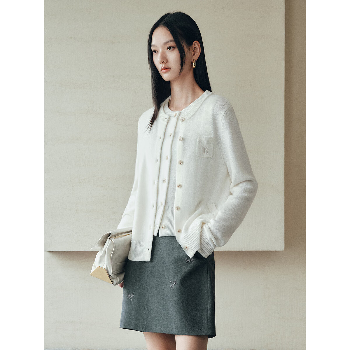 太平鸟秋冬毛针织衫集合链接新款打底无缝套衫女士开衫 开衫米色 L