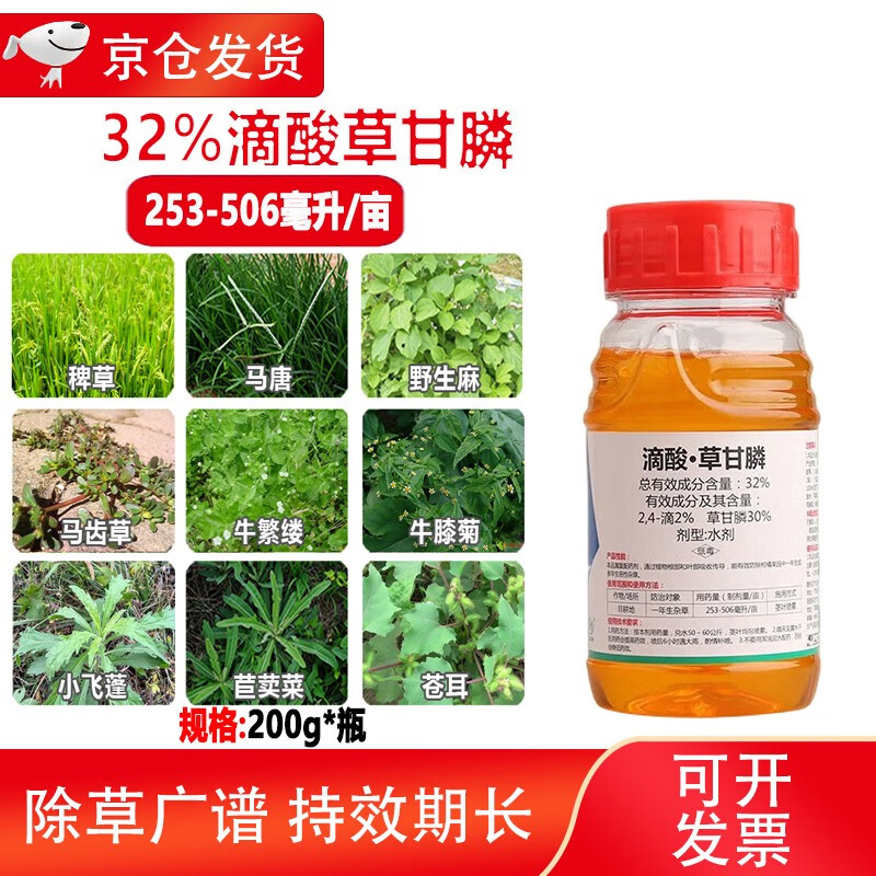 农药除草剂32%滴酸草甘膦除草烂根神器一扫光十根草甘磷水剂 200g