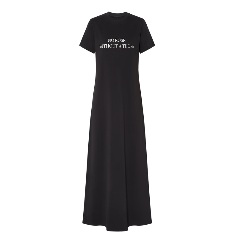 MO&Co.2024春新品個性標(biāo)語寬松A字長款短袖T恤裙連衣裙