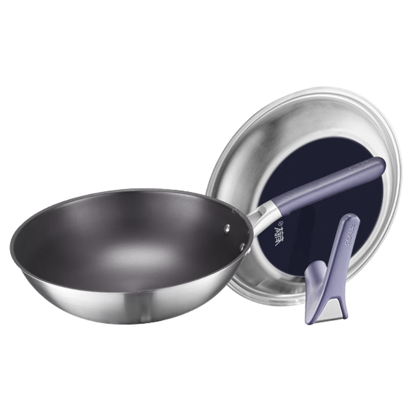 苏泊尔有钛无涂层不锈钢不粘炒锅三代可立盖32cm电磁炉炒菜锅EC32AWT01