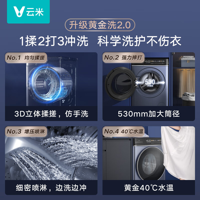 云米（VIOMI）洗衣机超薄大筒径臻彩大屏12公斤大容量洗净比1.11变频滚筒家用全自动洗烘一体洗衣机WD12FE-B6A 12kg重磅产品Super2Max