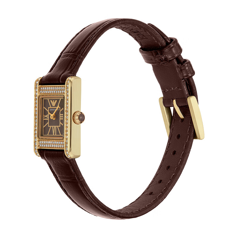 EMPORIO ARMANI手表女士小方表新品石英女轻奢时尚皮带官方正品送女友生日礼物 AR11705