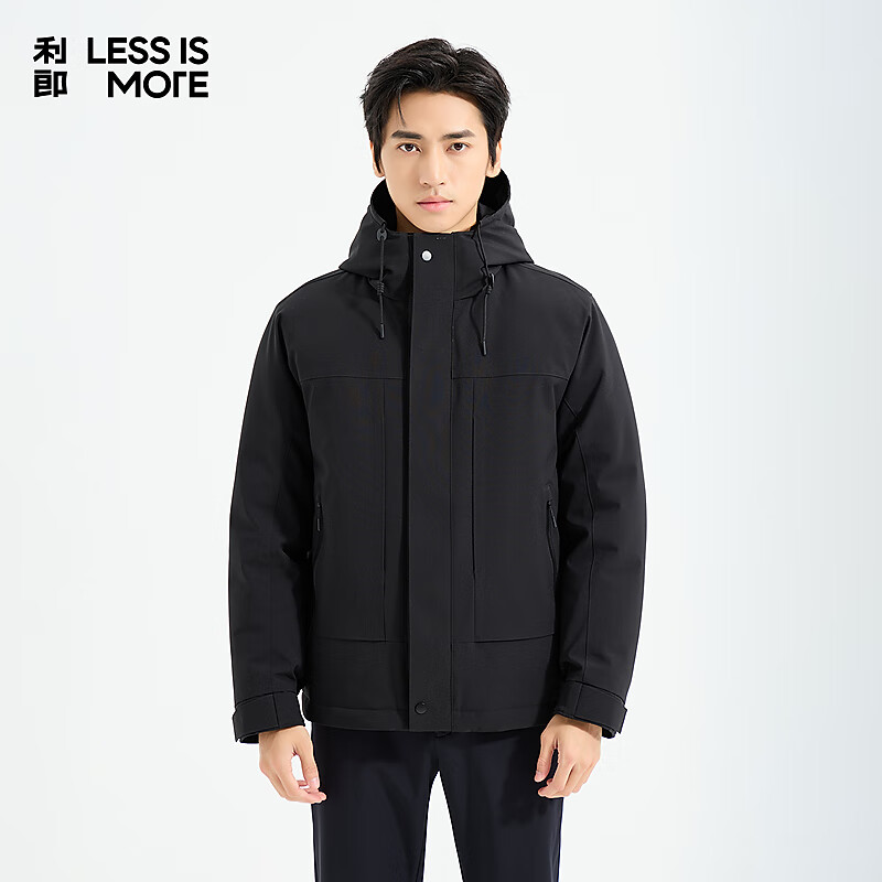 利郎轻时尚男装【火炎擘能】羽绒服男超细热感纱蓄热连帽保暖通勤外套 黑色（1H） 2XL (180)