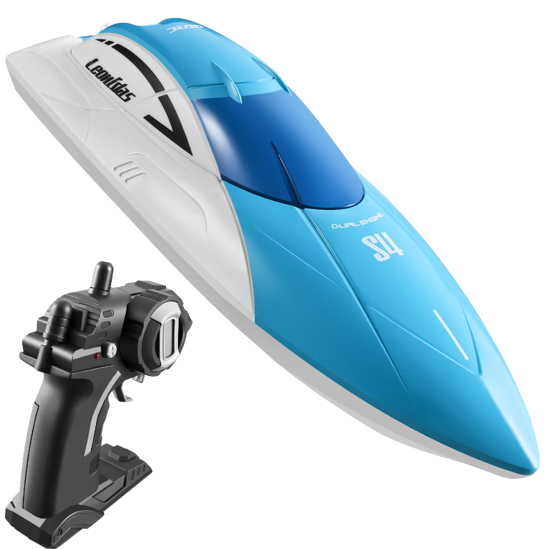 星域傳奇遙控船仿真鯊魚帶攝像可下水電動快艇玩具6-8-10歲兒童生日禮物 高速遙控船【雙槳驅(qū)動＋超距報警】金屬藍 模塊鋰電池【送遙控電池＋保修】