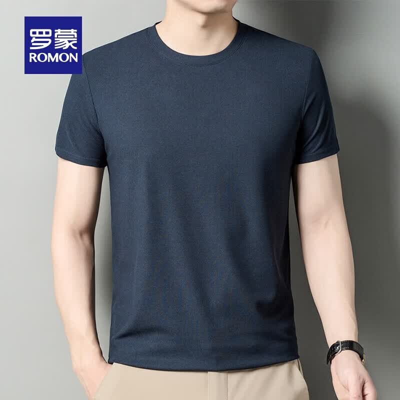 罗蒙(ROMON)华夫格短袖t恤男圆领夏季新款中青年时尚休闲冰丝凉感T恤衫上衣 夜兰 XL 175 (适合120-140斤)