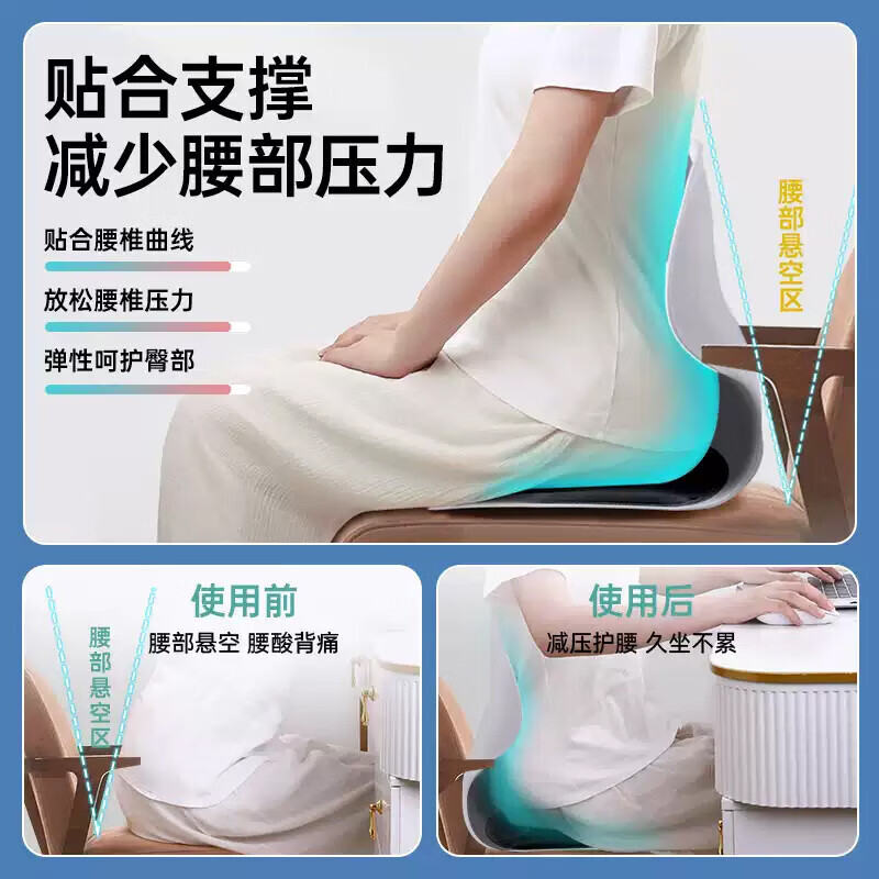 匹克(PEAK)护腰坐垫久坐神器成人学生坐姿矫正器办公居家开车腰椎顶腰板 标准款中号-静谧黑