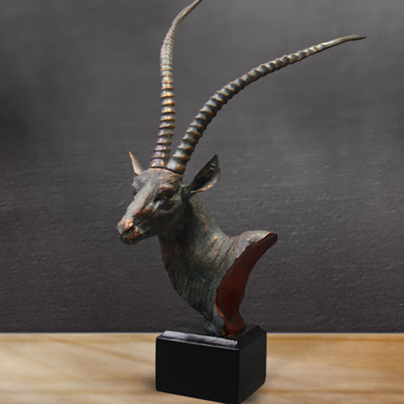 忆往昔美式乡村羚羊角摆件 北欧 复古色树脂仿古 家居饰品客厅动物