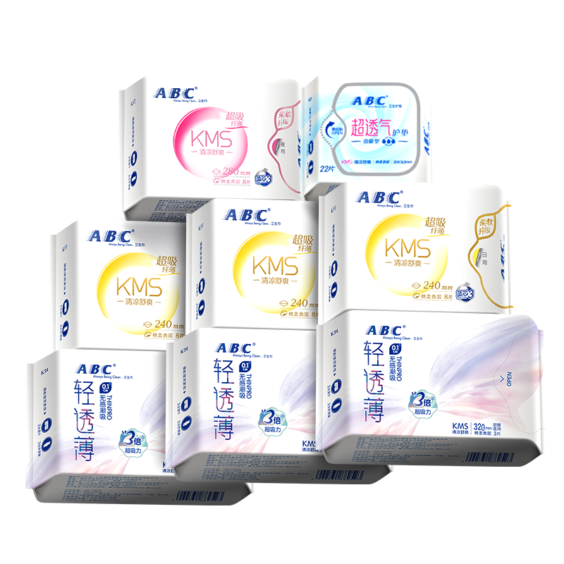 ABC日夜衛生巾組合裝 KMS纖薄8包63片(日用24片+夜用17片+護墊22片）
