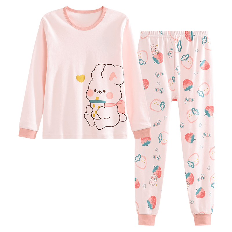 紅豆純棉秋衣秋褲中大童秋冬內衣套裝兒童居家睡衣M1010可愛(ài)兔150