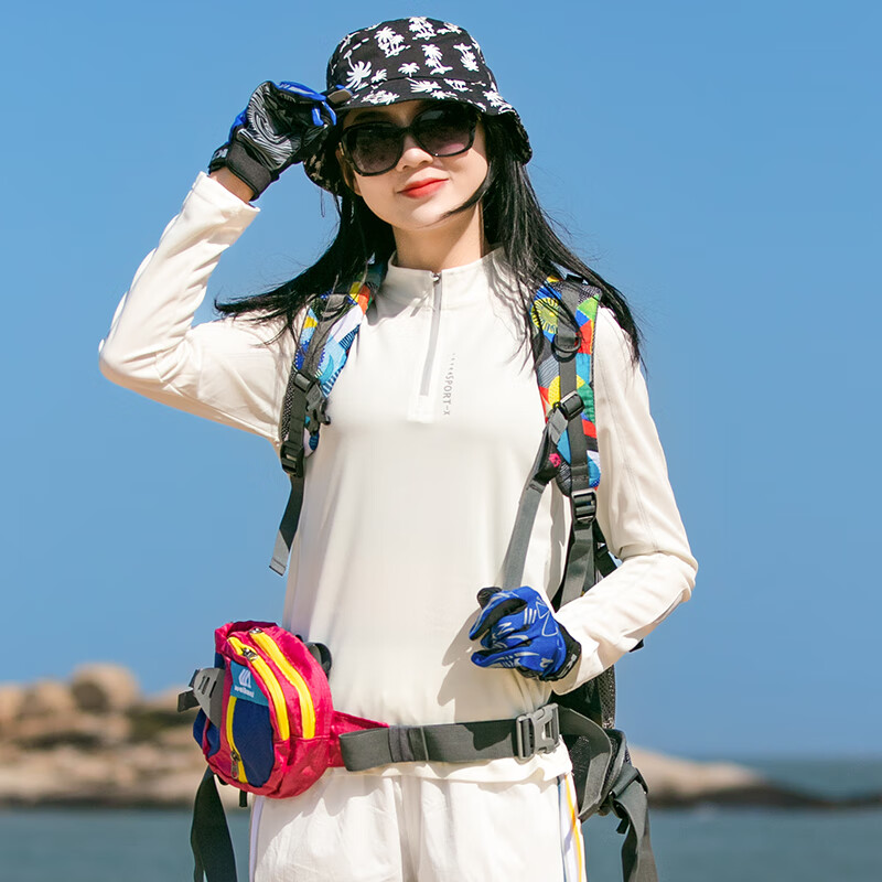 罗蒙户外速干衣女 夏季休闲旅行登山立领长袖合身显瘦弹力透气T恤女 本白色 XL