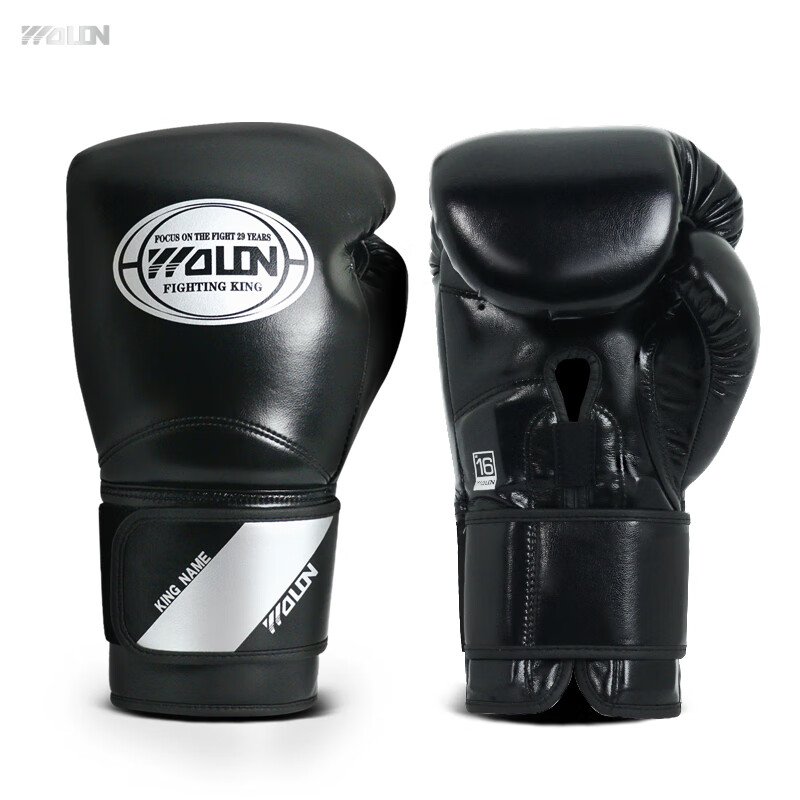 五龍體育（WOLON）五龍拳擊手套男女拳套散打手套拳套搏擊沙袋手套訓(xùn)練自由搏擊手套 新款黑色(送拳擊繃帶) 8oz