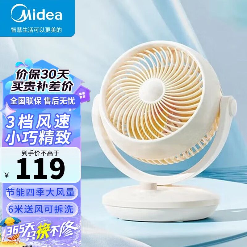 美的（Midea）电风扇空气循环扇家用节能四季大风量卧室宿舍摇头轻音台式空调伴侣风扇GAF18AD GAF18AD