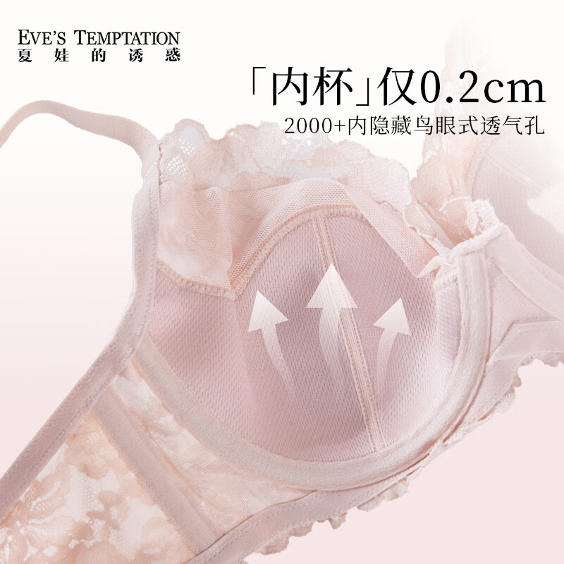 夏娃的诱惑粉佳人组内衣女士聚拢文胸性感蕾丝夏天薄款2026新款大胸显小胸罩 粉色 75C