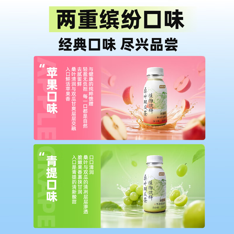 益等生桑叶双瓜茶苦瓜冬瓜茶果蔬益生菌发酵肠胃0脂肪清润植物饮料 青提味245ml*10瓶