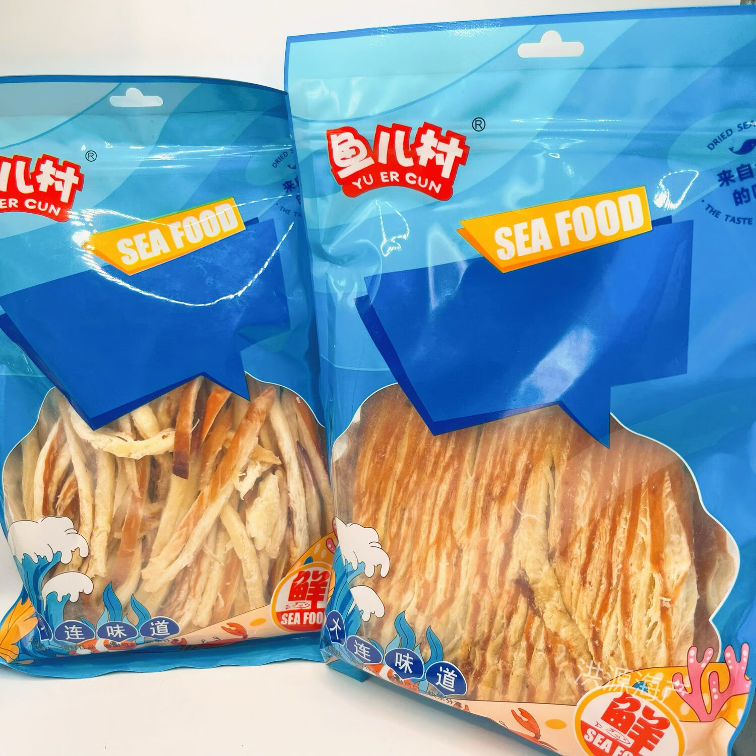 魚兒村2025新品大連特產(chǎn)手撕魷魚尾片500g碳烤魷魚絲條鱈魚片烤魚片即食 手撕魷魚條500g
