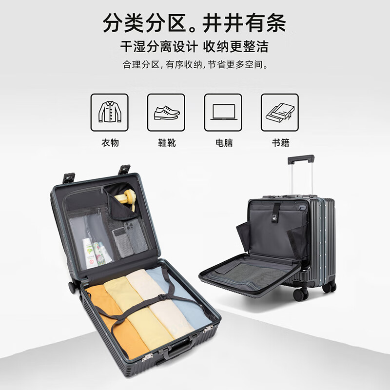 Walker Shop行李箱2026新款品牌商务登机箱多功能拉杆箱小型轻便密码旅行箱 深灰色 20英寸 【登机箱/可放15.6寸电脑】