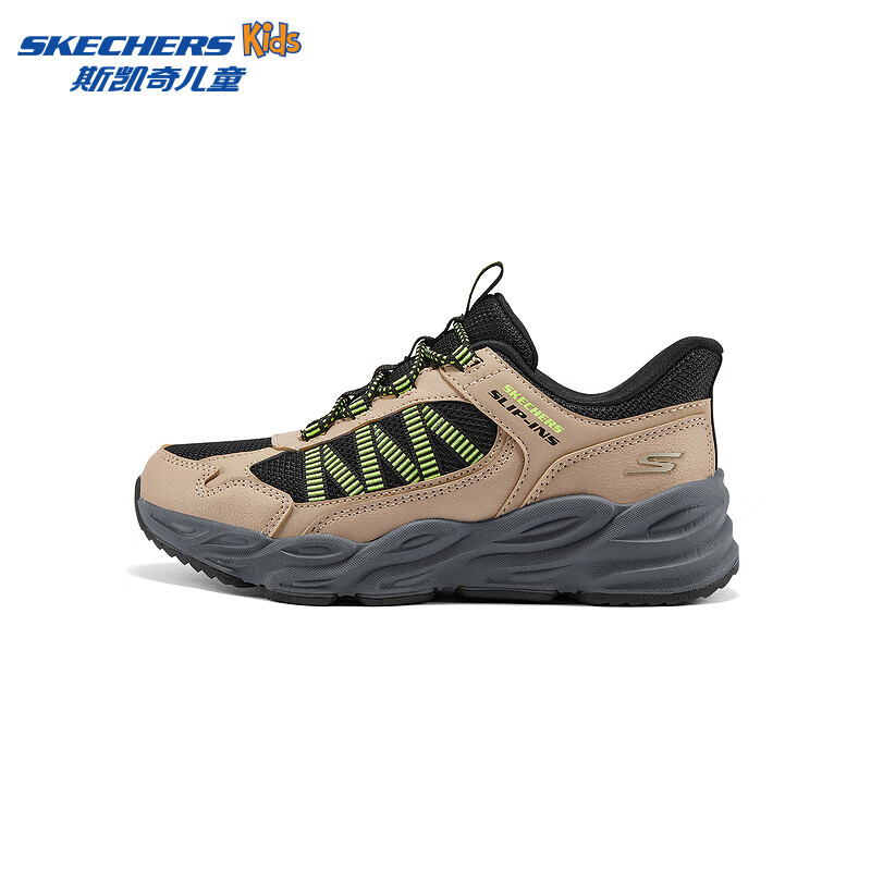 Skechers斯凯奇山迈闪穿鞋舒适防滑鞋一脚蹬休闲运动鞋319080L/405343L 男童/棕褐色/黑色/TNBK 31