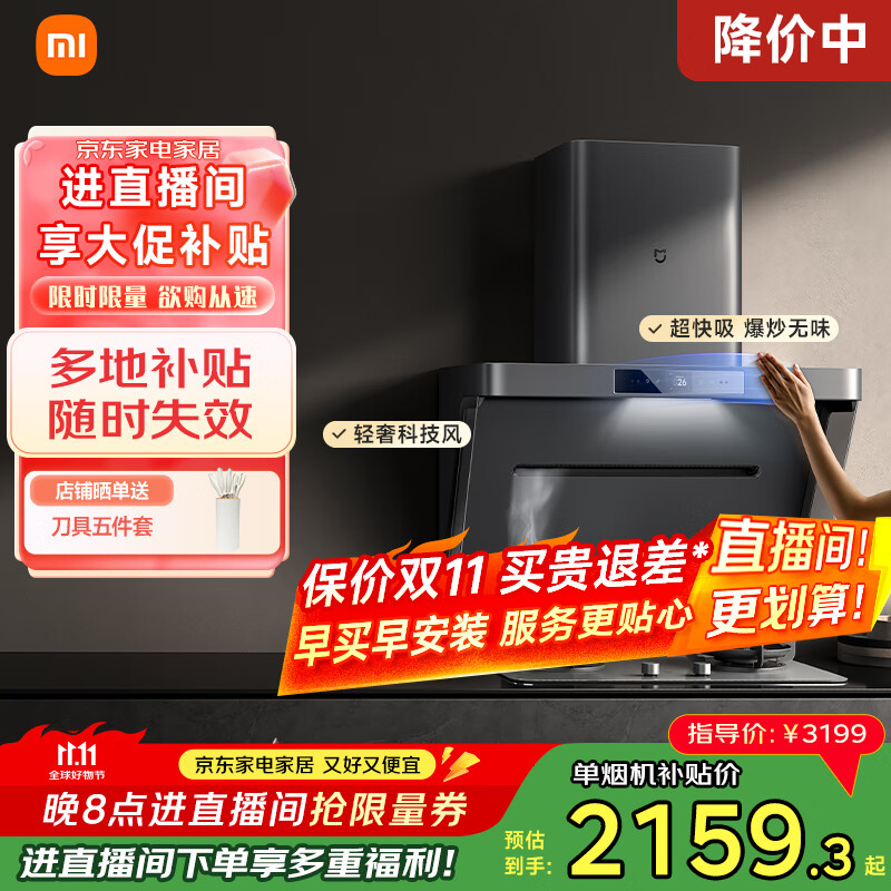 米家小米抽油烟机净烟机P1烟灶套装侧吸无油网大吸力智能吸油烟机厨房家用变频大吸力燃气灶具家电补贴 净烟机P1【不含灶】