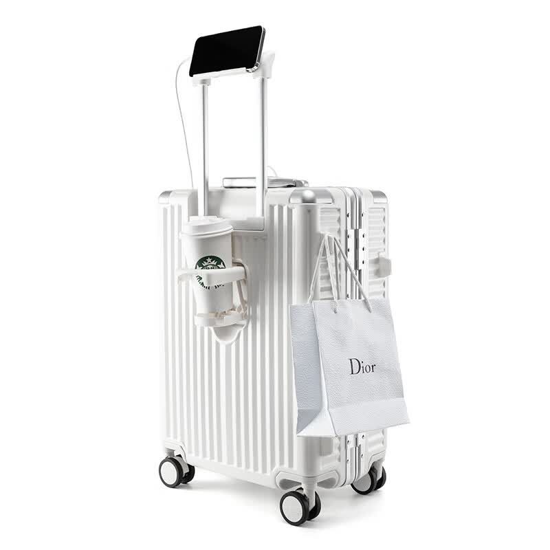 Walker Shop高档品牌新款前开口登机箱行李箱多功能密码拉杆箱大容量旅行箱 白色(铝框款) 20英寸 【登机箱】