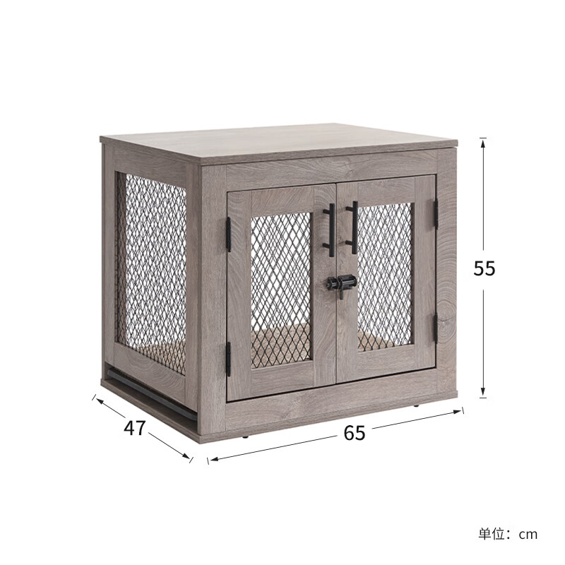 unipaws狗籠多功能帶托盤木質(zhì)家具邊柜狗窩四季通用寵物邊牧籠子 灰色小號65*47*55cm