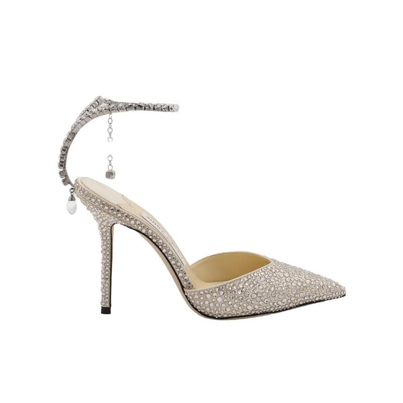 周仰杰（JIMMY CHOO ）尖头水晶踝扣高跟凉鞋 优雅精致女士单鞋 裸色 39