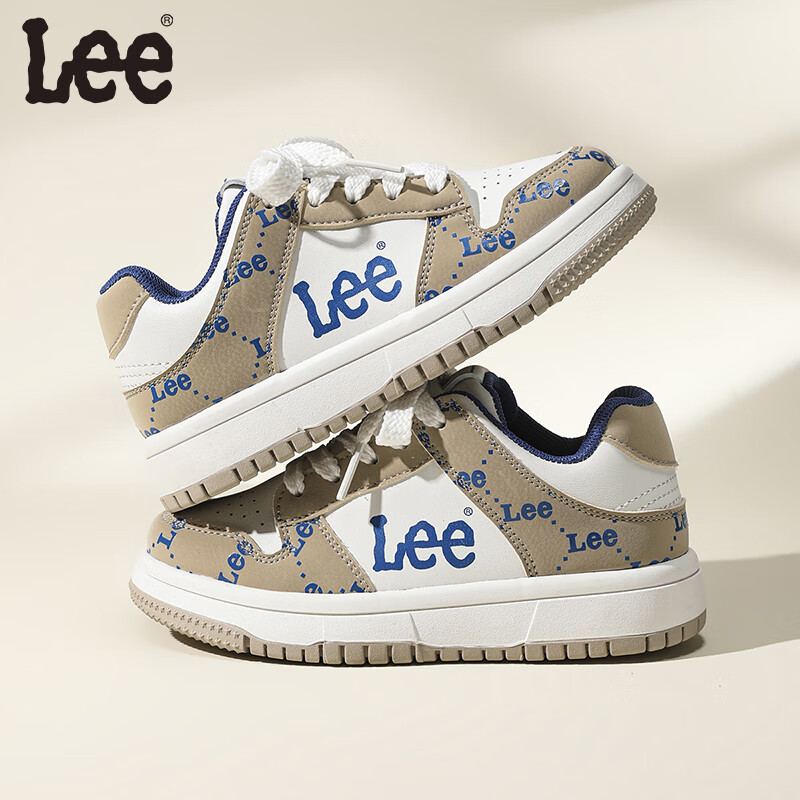 LEE KIDS童鞋秋季新款儿童板鞋男大童轻便运动鞋子防滑透气休闲小白鞋女童 卡其 36 【建议脚长225mm】
