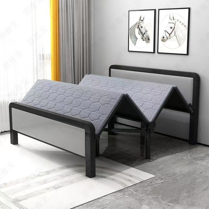 和大人 (免安装)折叠床单人午休床办公室午睡床家用双人简易折叠床便携硬板床铁床HDR4ZC-02 加固四折床-100CM宽