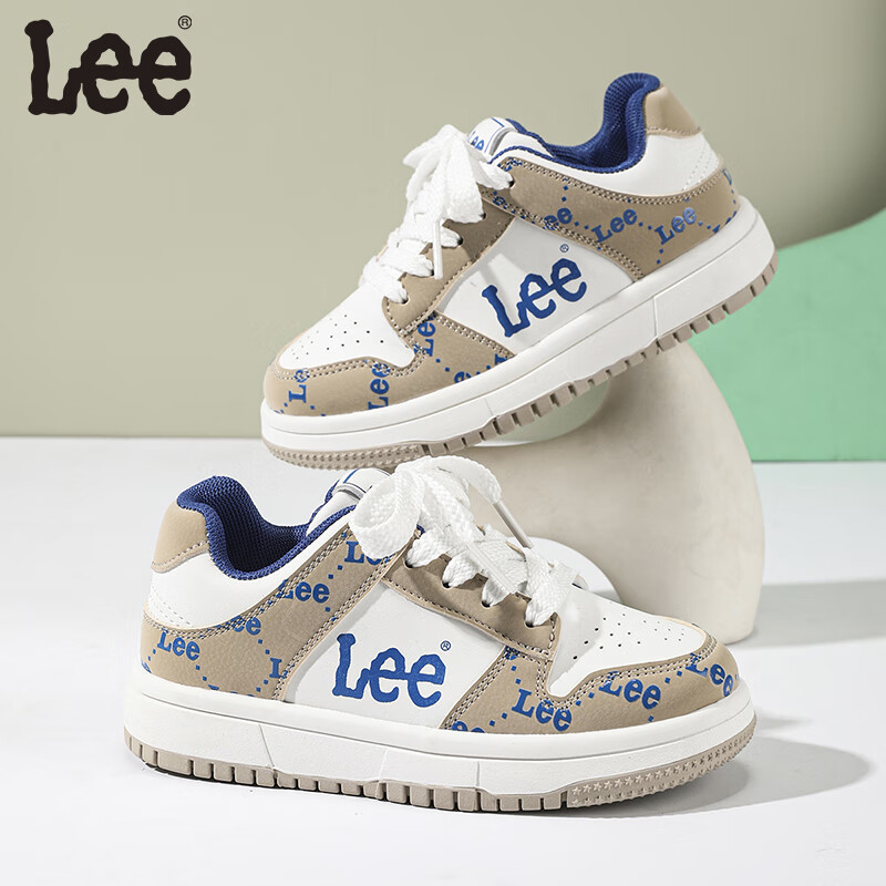 LEE KIDS童鞋秋季新款儿童板鞋男大童轻便运动鞋子防滑透气休闲小白鞋女童 卡其 36 【建议脚长225mm】